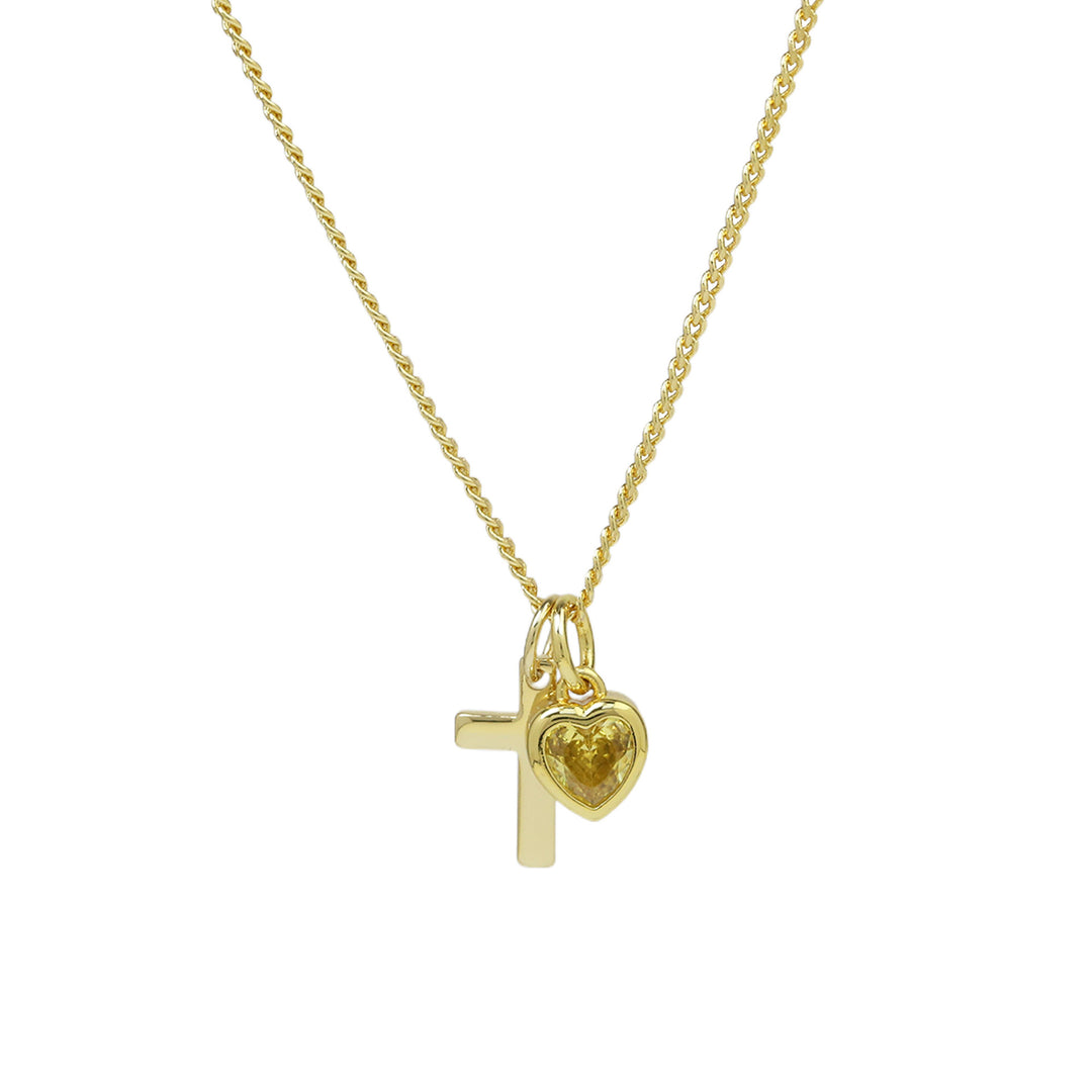 14K Cross Heart Birthstone Necklace, Ideal for Gifting and Everyday Daily Wear