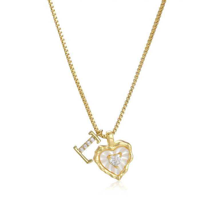 26 Letters Custom Initial Mother-of-Pearl Heart Pendant Necklace, 14K Gold Dainty Personalized Collarbone Jewelry