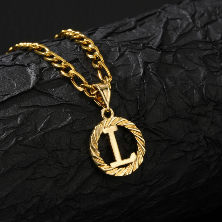 26 Initial Letter Necklace, Twisted Round Alphabet Pendant Figaro Chain for Men Women