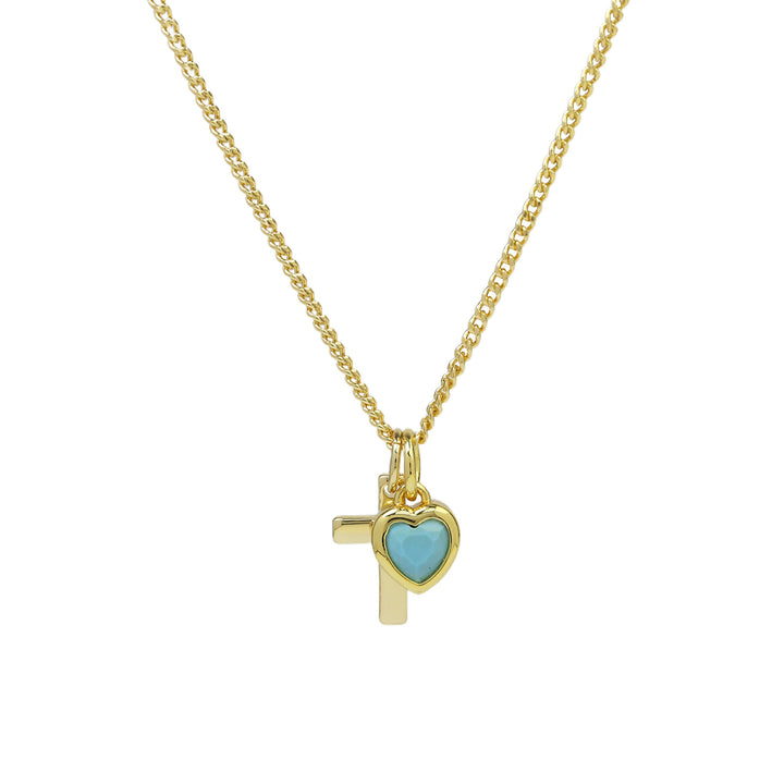 14K Cross Heart Birthstone Necklace, Ideal for Gifting and Everyday Daily Wear