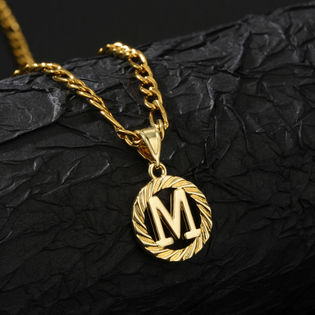 26 Initial Letter Necklace, Twisted Round Alphabet Pendant Figaro Chain for Men Women