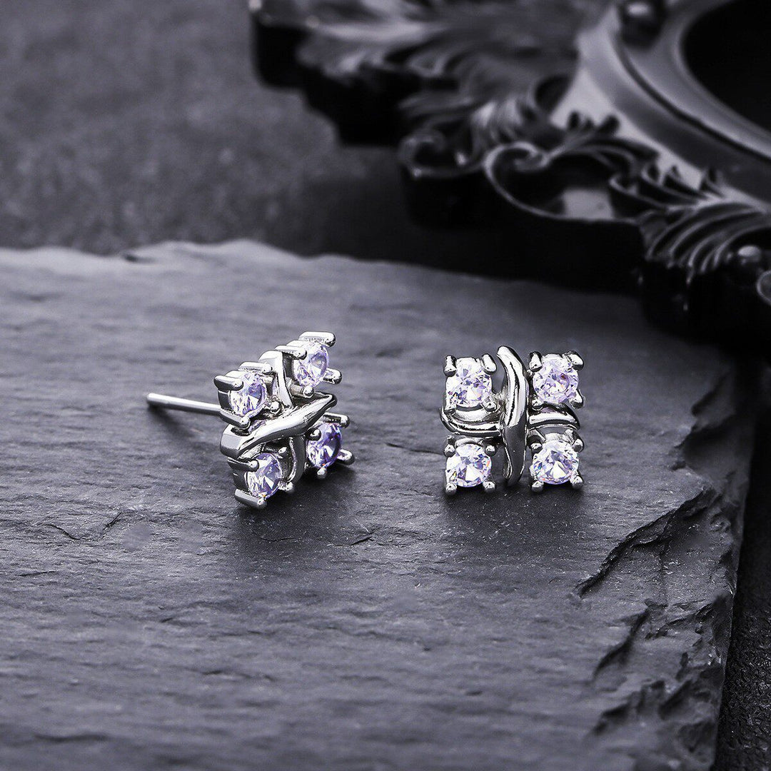 Four Color Options Diamond Stud Earrings, S925 Silver Twisted Cross Earrings