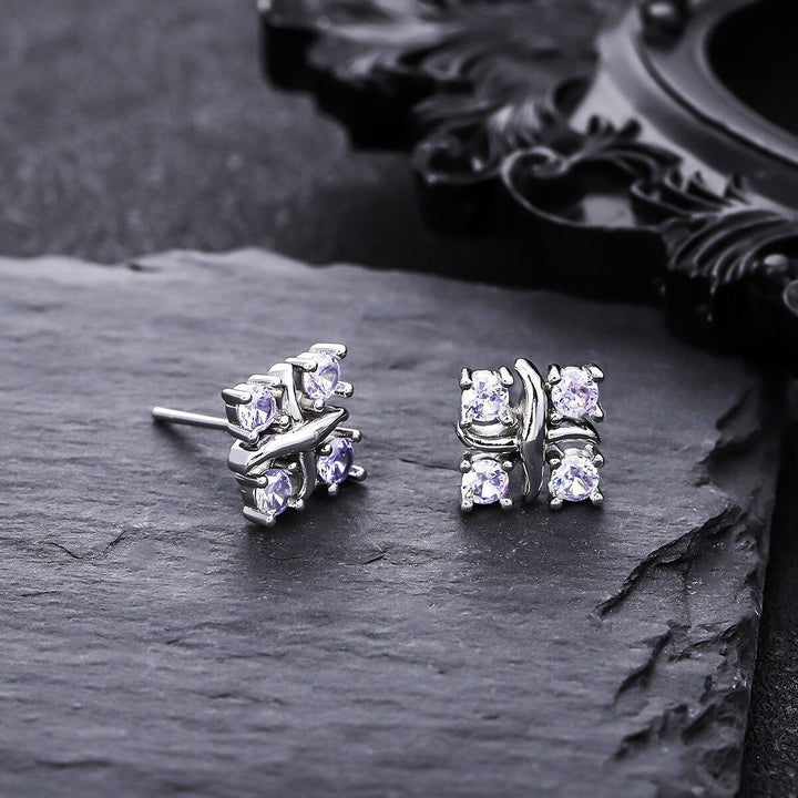 Four Color Options Diamond Stud Earrings, S925 Silver Twisted Cross Earrings