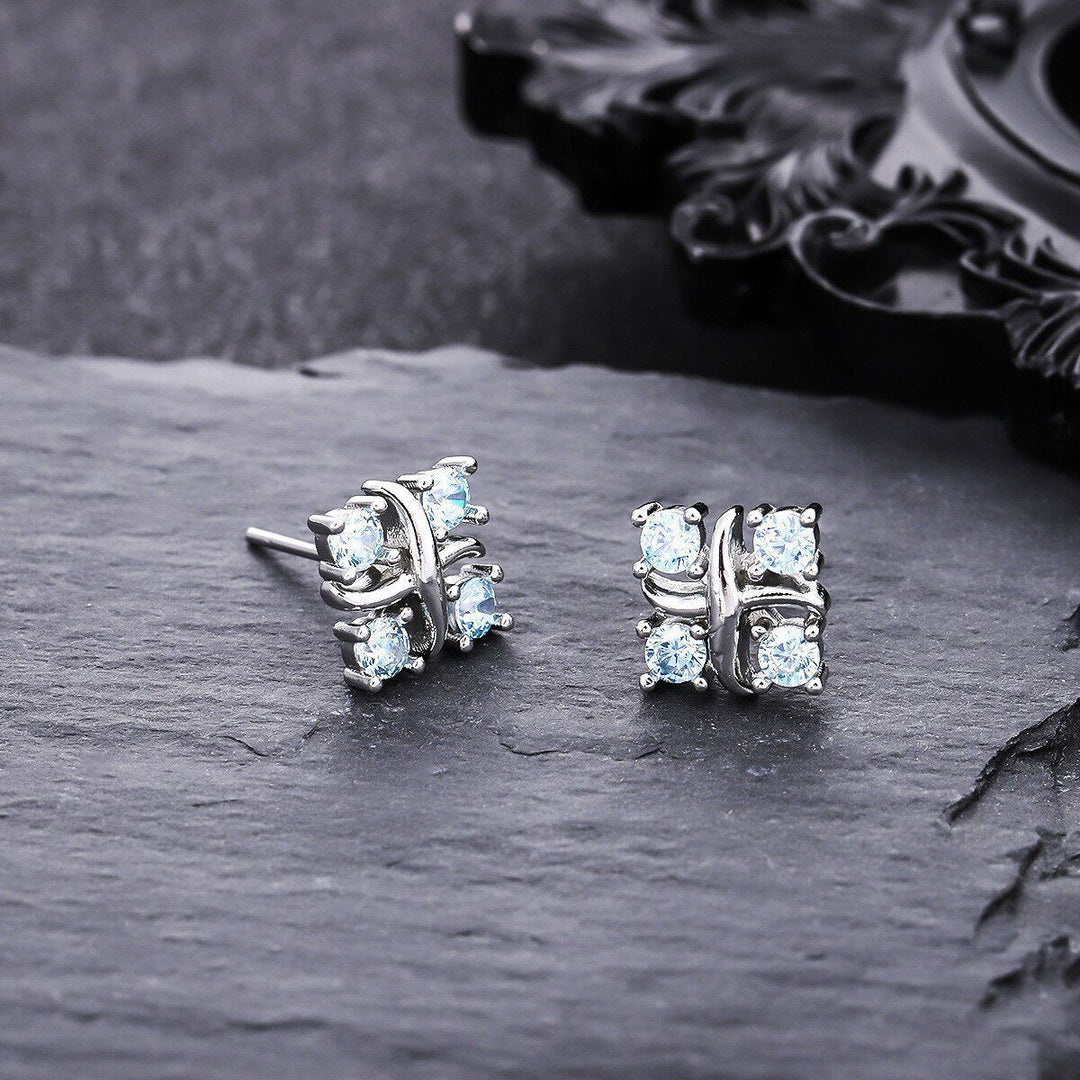 Four Color Options Diamond Stud Earrings, S925 Silver Twisted Cross Earrings
