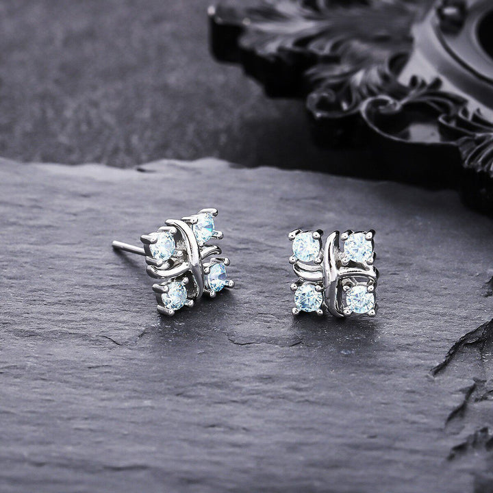 Four Color Options Diamond Stud Earrings, S925 Silver Twisted Cross Earrings