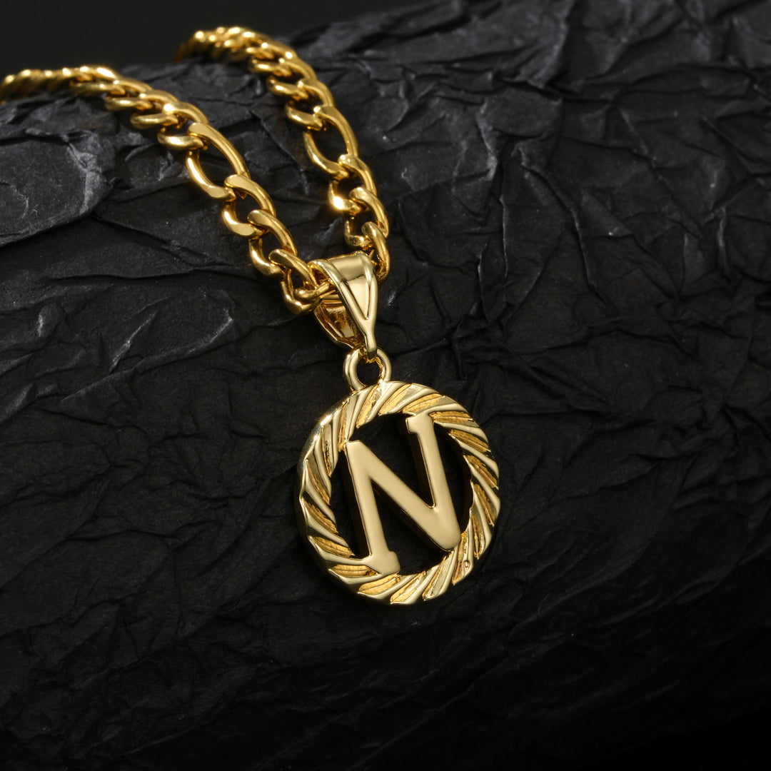 26 Initial Letter Necklace, Twisted Round Alphabet Pendant Figaro Chain for Men Women