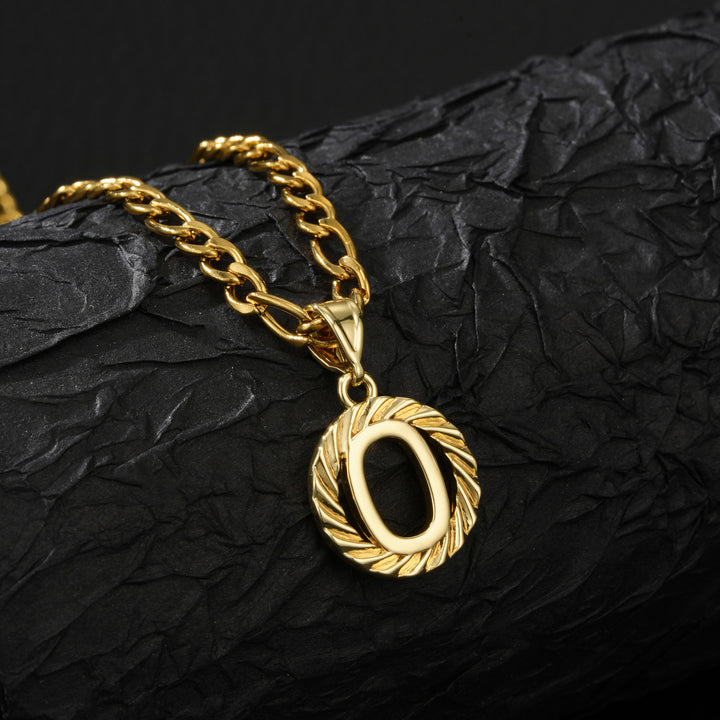 26 Initial Letter Necklace, Twisted Round Alphabet Pendant Figaro Chain for Men Women