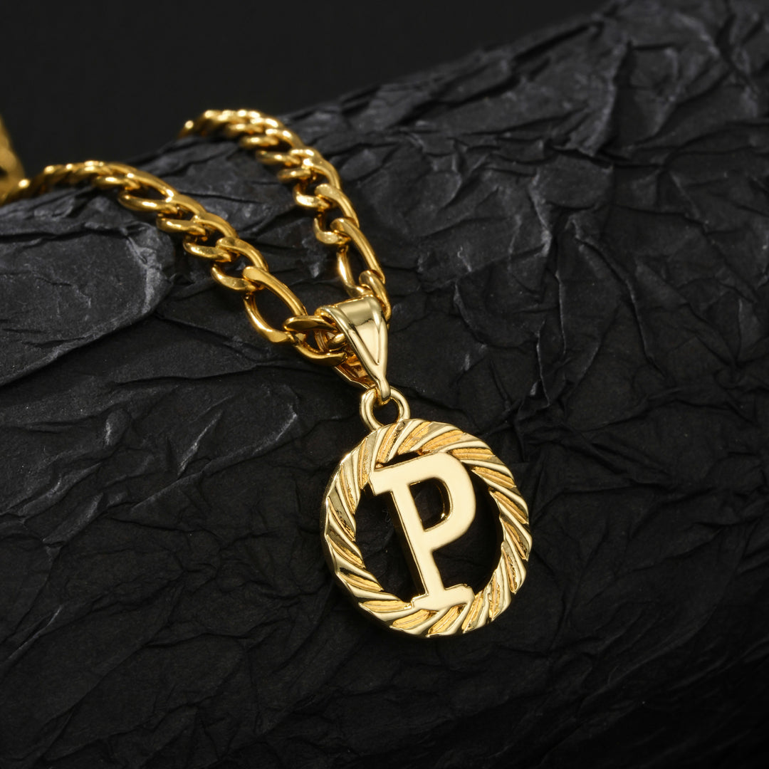 26 Initial Letter Necklace, Twisted Round Alphabet Pendant Figaro Chain for Men Women