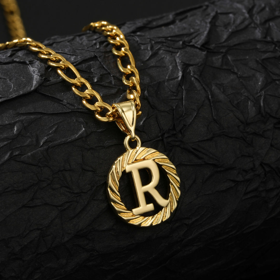 26 Initial Letter Necklace, Twisted Round Alphabet Pendant Figaro Chain for Men Women