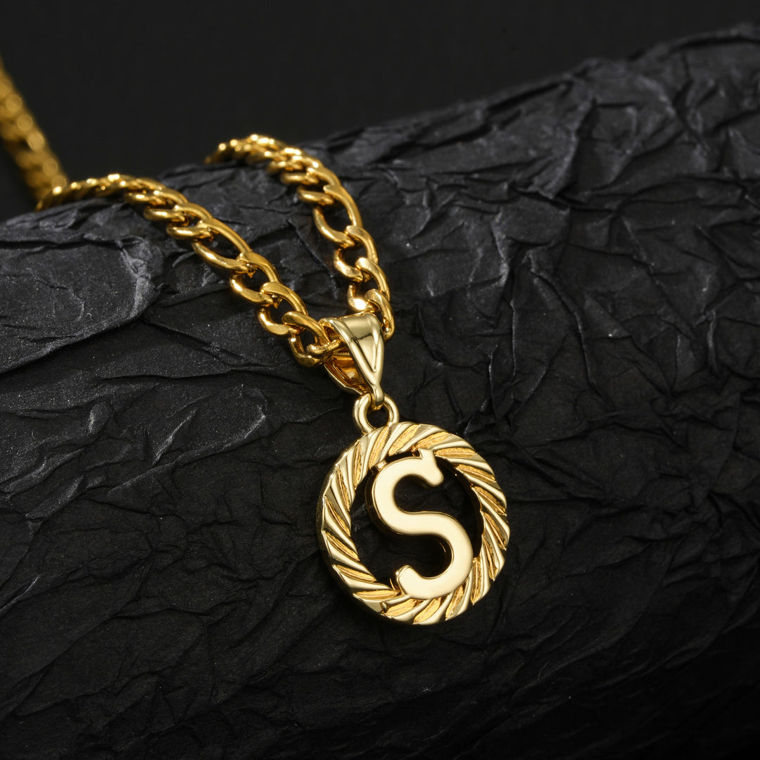 26 Initial Letter Necklace, Twisted Round Alphabet Pendant Figaro Chain for Men Women