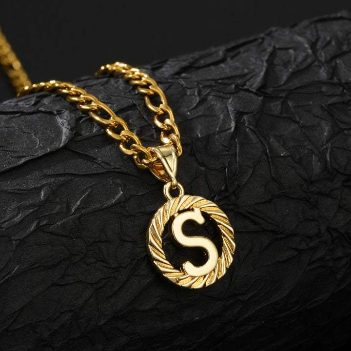 26 Initial Letter Necklace, Twisted Round Alphabet Pendant Figaro Chain for Men Women