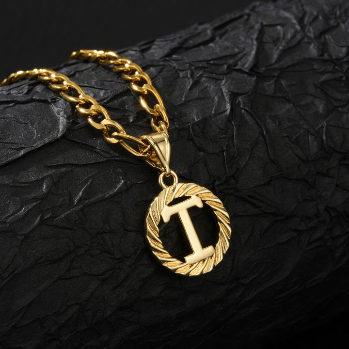 26 Initial Letter Necklace, Twisted Round Alphabet Pendant Figaro Chain for Men Women