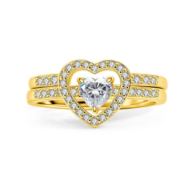 Heart Halo Stack Bridal Ring & Moss Agate Floral Rose Gold Ring Collection, Romantic Promise Ring Sets