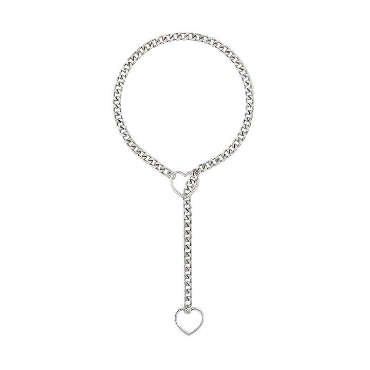 Variant Y-Drop Heart Cuban Chain Choker, Edgy Street Romantic Statement Necklace