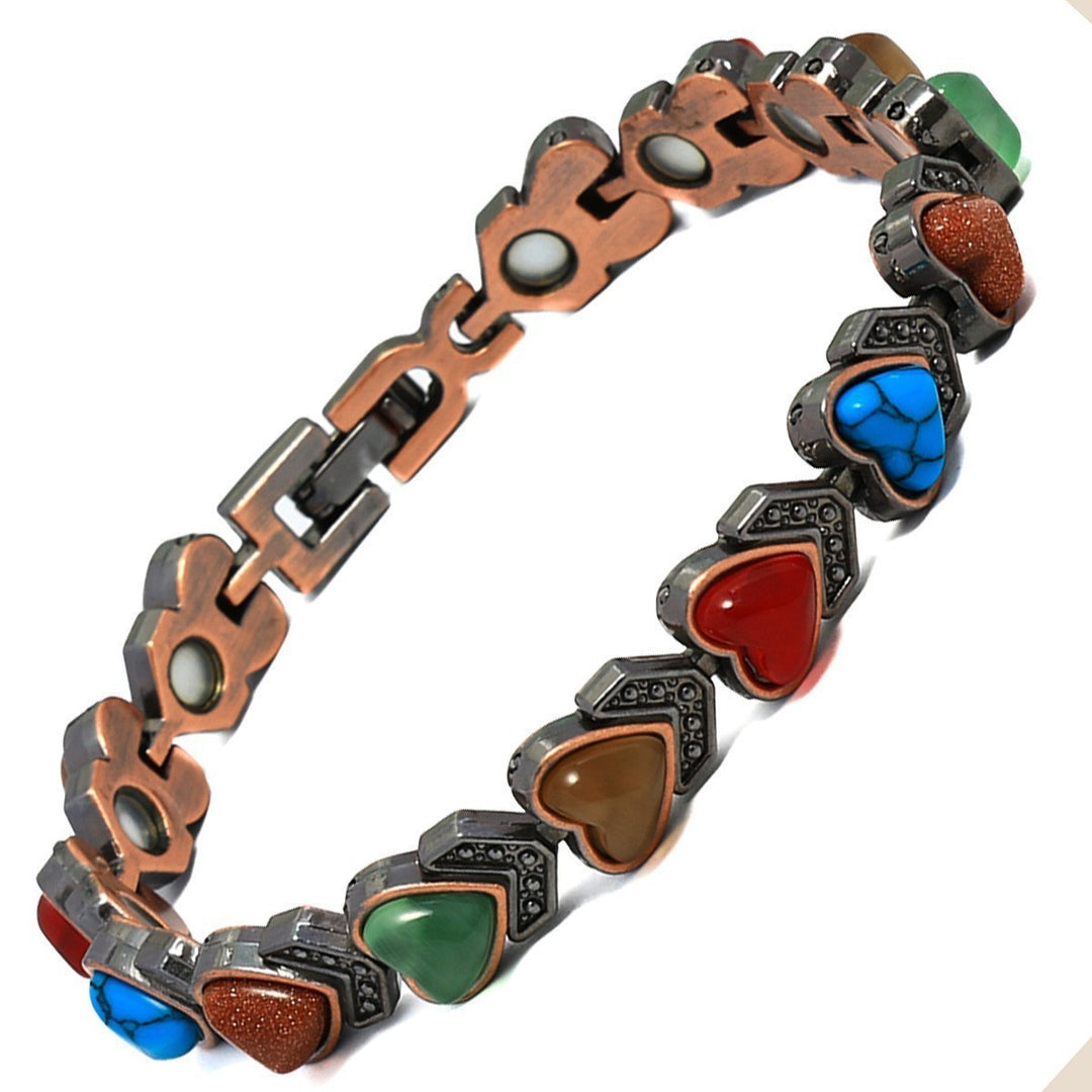 Vintage Inlaid Stone Link Bracelet, Retro Hand Chain for Women, Boho Statement Wrist Jewelry