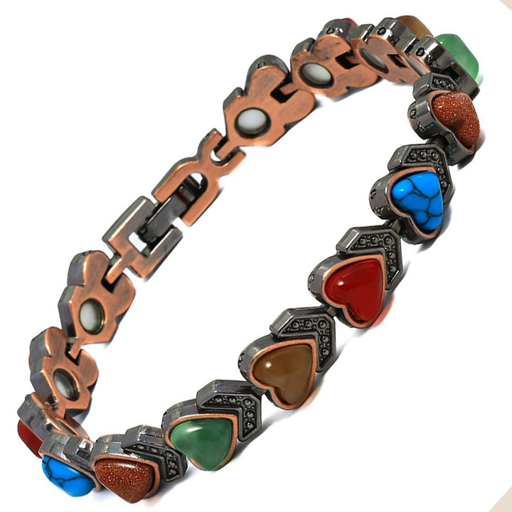 Vintage Inlaid Stone Link Bracelet, Retro Hand Chain for Women, Boho Statement Wrist Jewelry