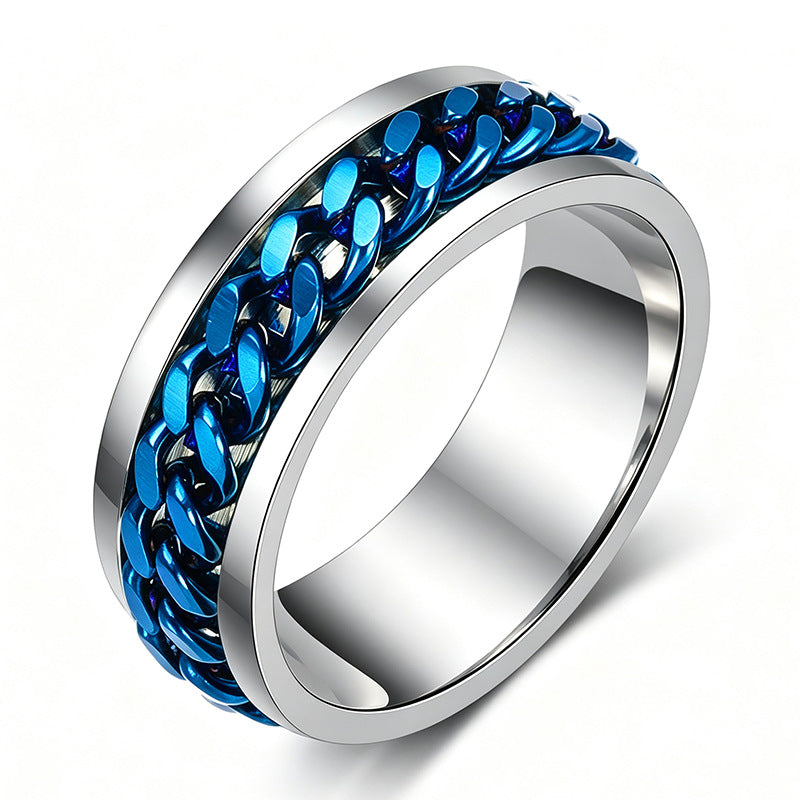 Rotatable Chain Fidget Ring, Cool Spinner Band for Men Daily Wear, Ideal Casual Gift for Him