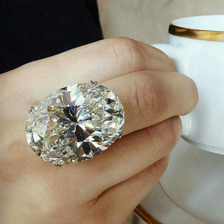 Multi-Cut Center Diamond Statement Ring Collection, Oval / Emerald / Pear Three-Stone Silver Cocktail Rings