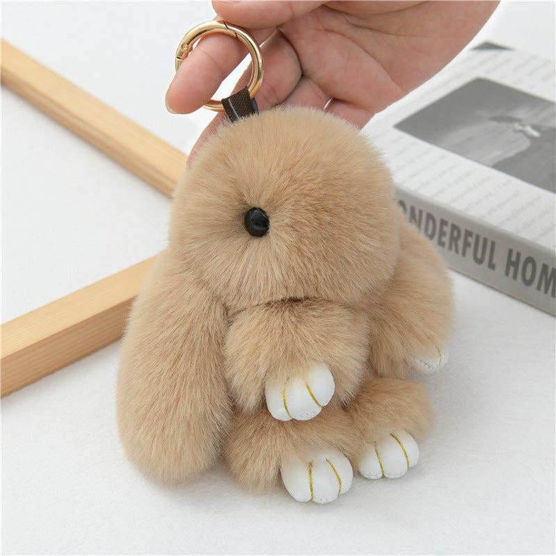 Cute Fluffy Bunny Keychain Charm, Soft Plush Rabbit Bag Pendant, Multi-color Accessory