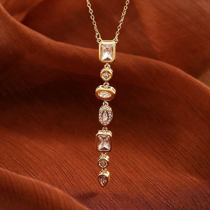 Vertical Tiered Multi-Cut Diamond Gold Drop Necklace, Warm Vintage Collarbone Chain