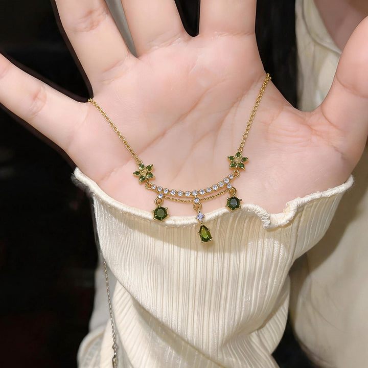 Vintage Floral Multi-Stone Drop Diamond Bib Necklace, Dainty Chain Romantic Wedding Bridal Statement Jewelry