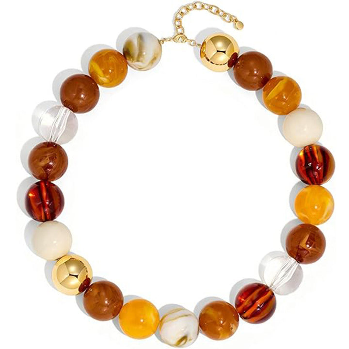 Marbled Resin Round Bead Choker Necklace, Adjustable Gold Chain Bold Statement Summer Women Collar Jewelry
