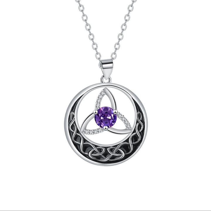 Celtic Trinity Knot Moon Pendant Necklace, S925 Silver, 12 Birthstone Color Options