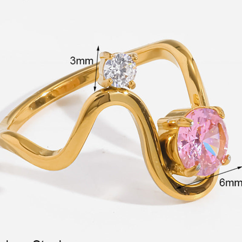 18K Gold Plated Wave Ring, Two-Tone Oval Diamond Stackable Statement Ring For Women