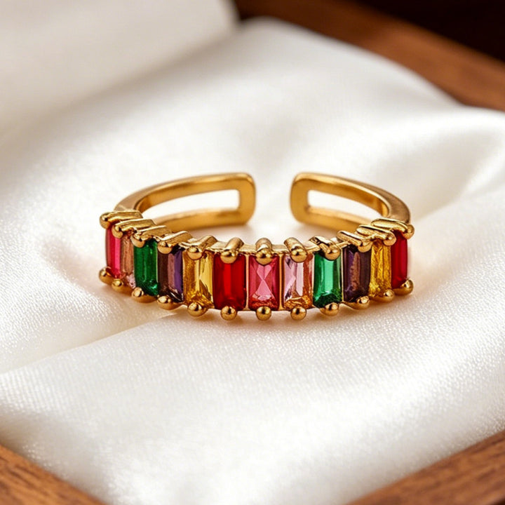 Vibrant Colorful Gemstone Open Adjustable Statement Rings for Women