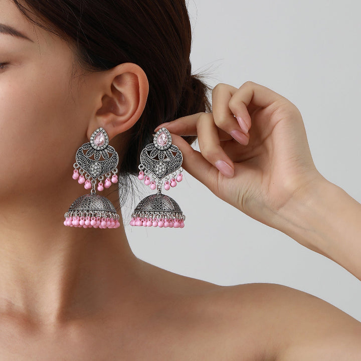 Openwork Retro Personalized Earrings, Bohemian Style Beaded Tassel Earrings for Women