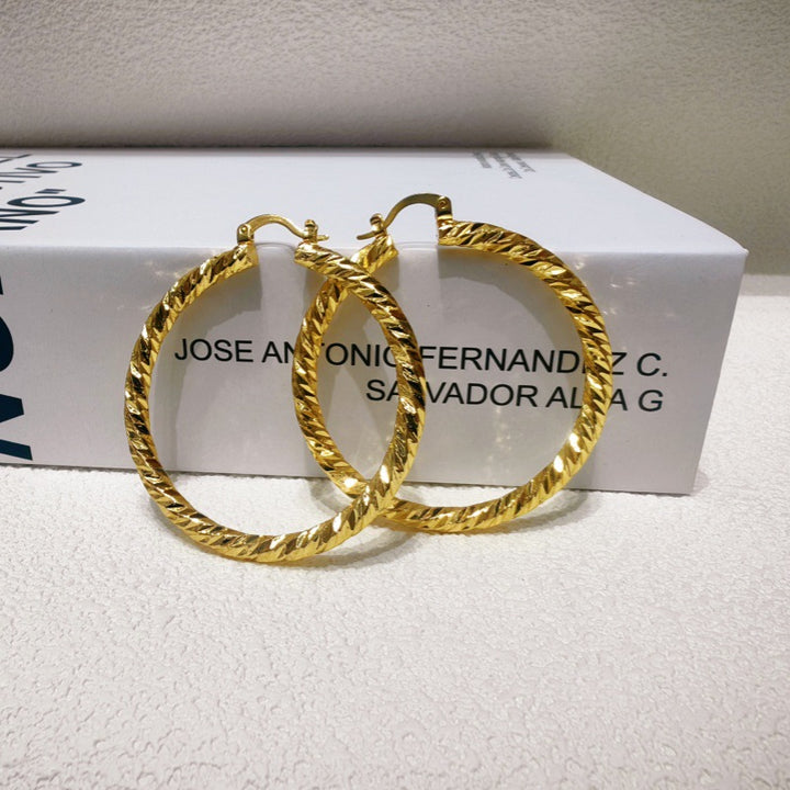 Textured Large Hoop Earrings, Classic Round Loop Ear Jewelry for Women Daily &amp; Party Wear