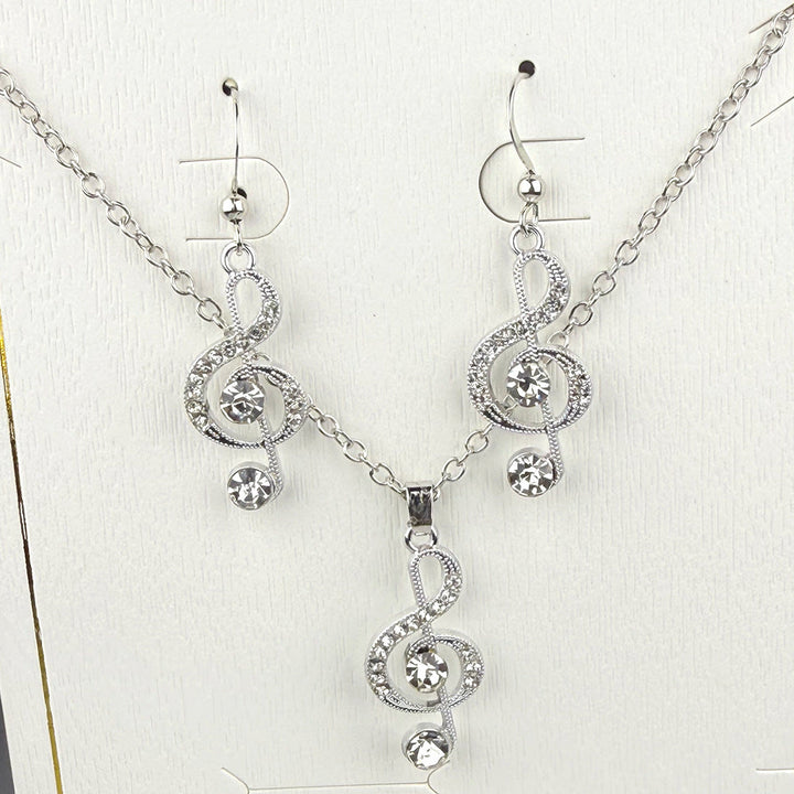 Treble Clef Diamond Jewelry Set, Music Note Dangle Earrings & Pendant Necklace, Music Lover Gift