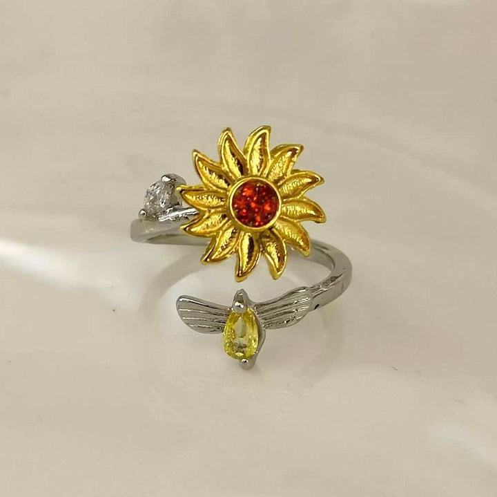 Rotatable Fidget Open Rings, Sunflower Star Moon Diamond Anxiety Relief Rings