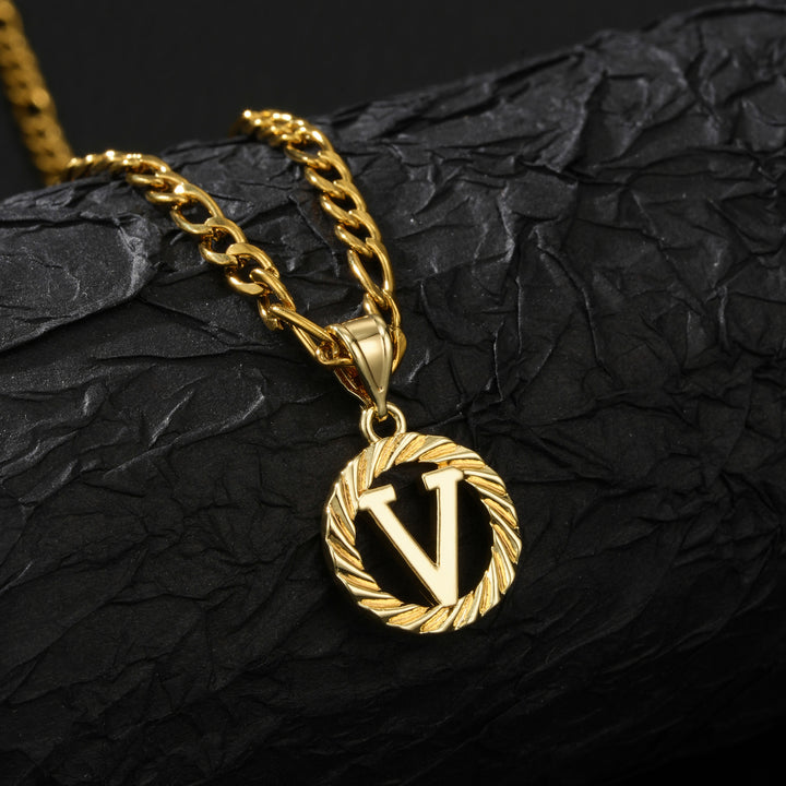 26 Initial Letter Necklace, Twisted Round Alphabet Pendant Figaro Chain for Men Women
