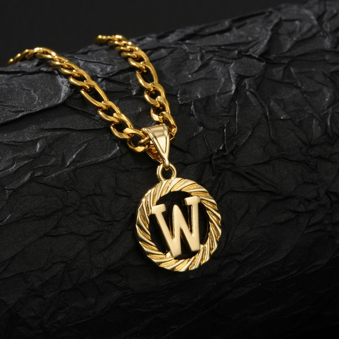 26 Initial Letter Necklace, Twisted Round Alphabet Pendant Figaro Chain for Men Women