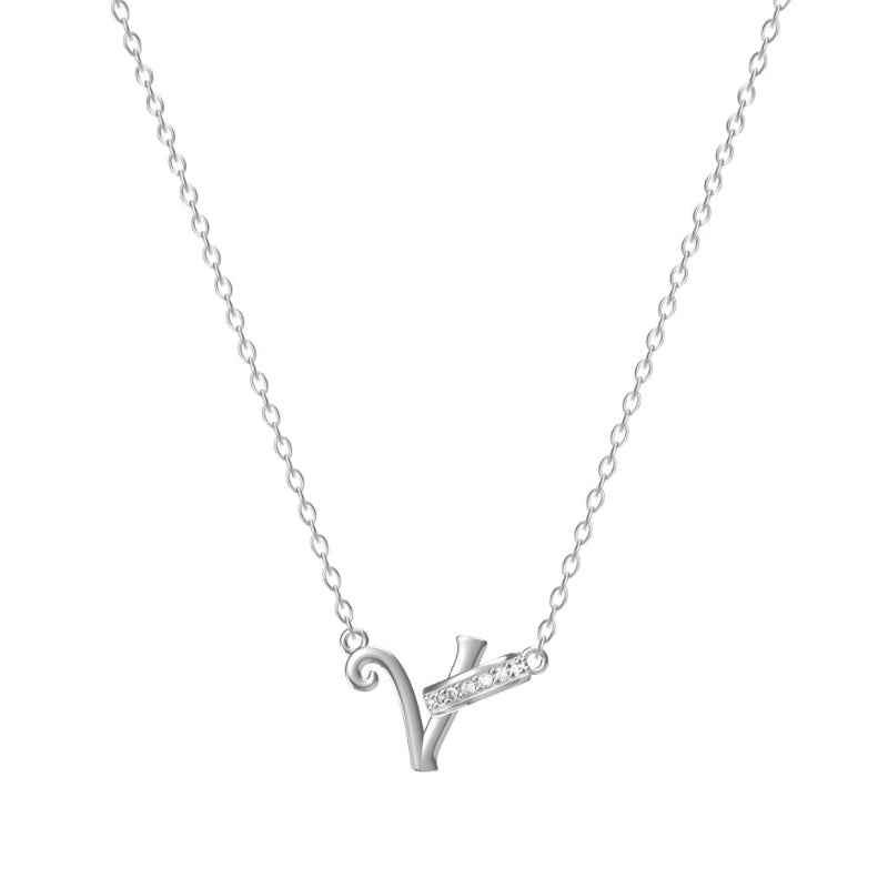 26 Letters Initial Necklace, Diamond Accent Personalized Women Collarbone necklace