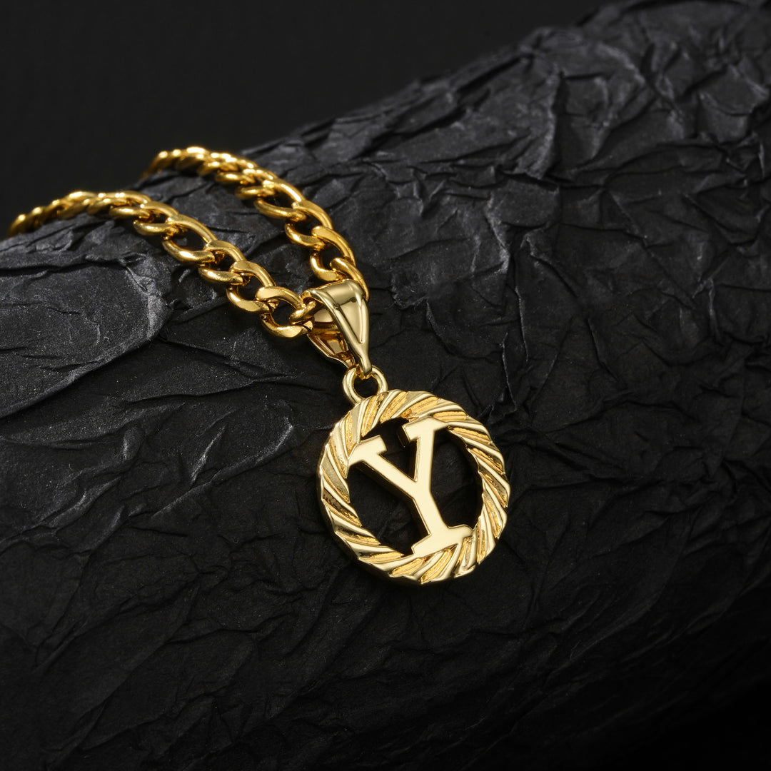 26 Initial Letter Necklace, Twisted Round Alphabet Pendant Figaro Chain for Men Women