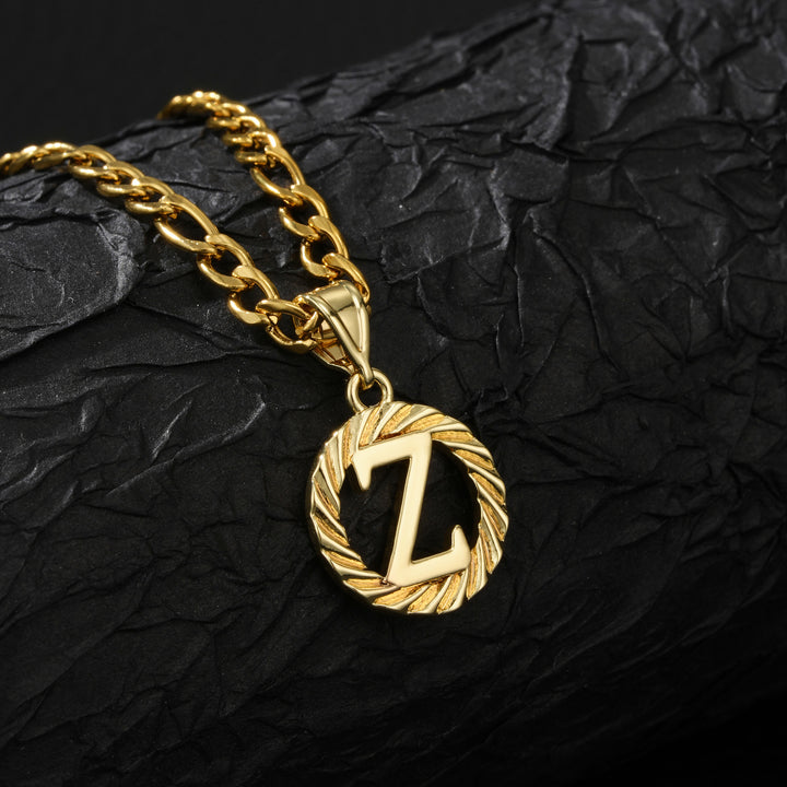 26 Initial Letter Necklace, Twisted Round Alphabet Pendant Figaro Chain for Men Women