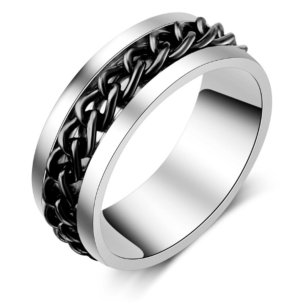 Rotatable Chain Fidget Ring, Cool Spinner Band for Men Daily Wear, Ideal Casual Gift for Him