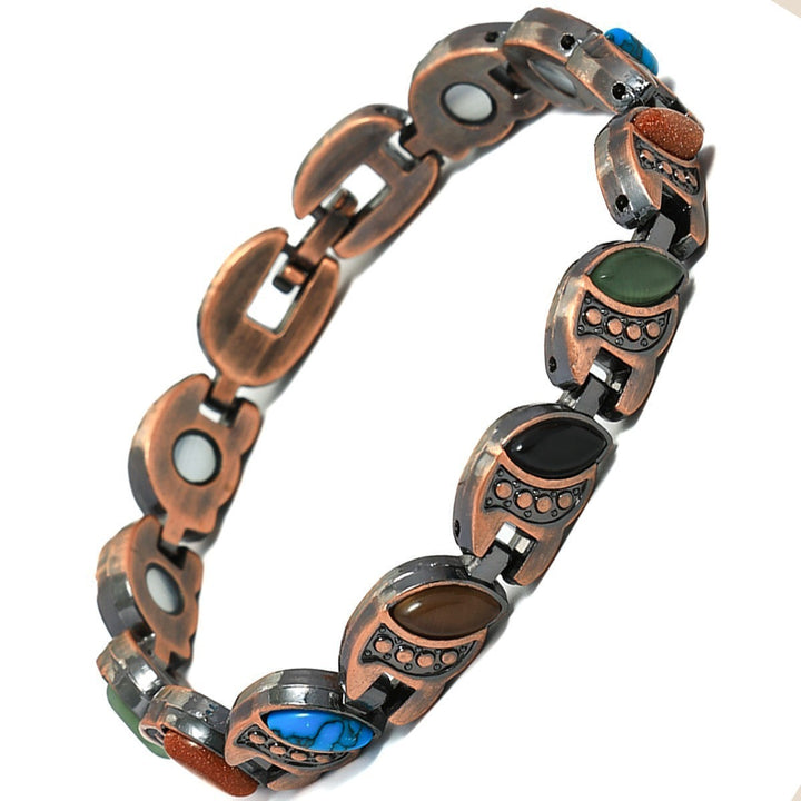 Vintage Inlaid Stone Link Bracelet, Retro Hand Chain for Women, Boho Statement Wrist Jewelry
