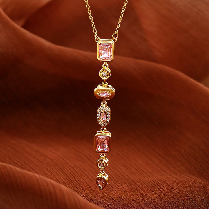 Vertical Tiered Multi-Cut Diamond Gold Drop Necklace, Warm Vintage Collarbone Chain