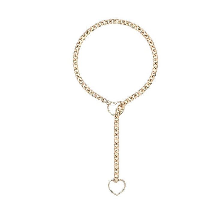 Variant Y-Drop Heart Cuban Chain Choker, Edgy Street Romantic Statement Necklace