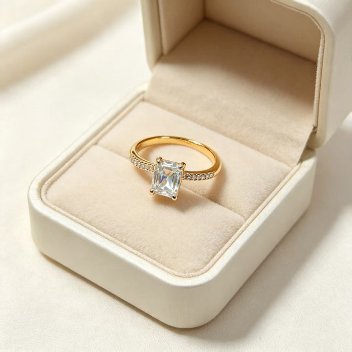 Radiant‑Cut Pave Side Stone Diamond Engagement Ring, Elegant Promise Ring for Women