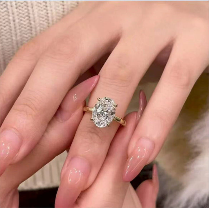 Oval Diamond Gold Open Wrap Bridal Ring Set, Curved Teardrop Accent Stackable Duo