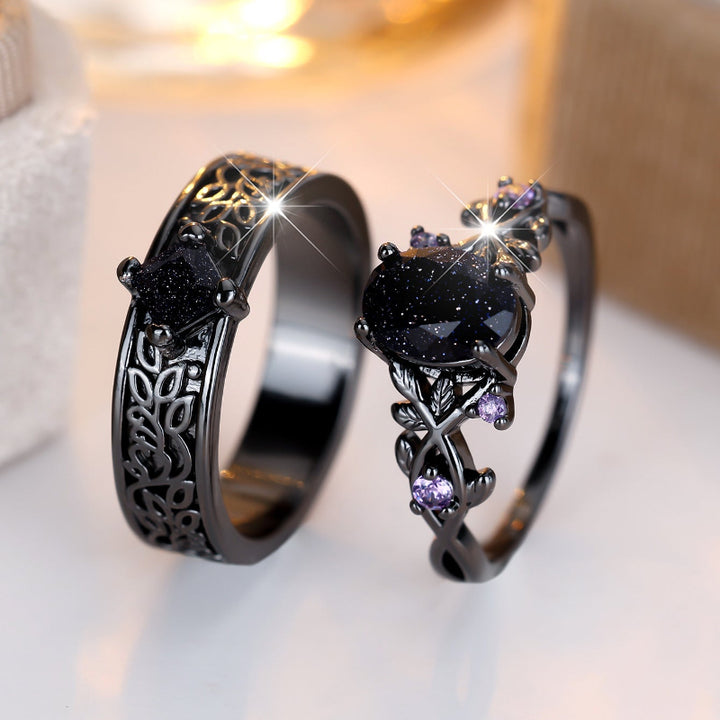 Vine Leaf Couple Ring Set, Gothic Forest Floral Matching His & Hers Promise Wedding Bands