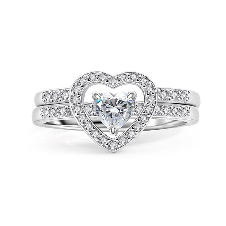 Heart Halo Stack Bridal Ring & Moss Agate Floral Rose Gold Ring Collection, Romantic Promise Ring Sets