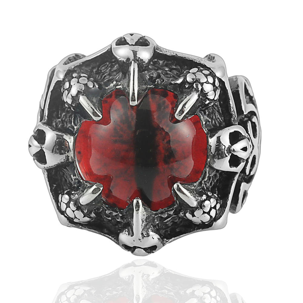 Gothic Dragon Eye Statement Ring, Vintage Claw Skull Design Biker Ring for Men Punk Jewelry