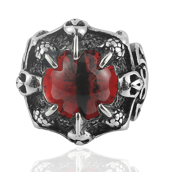 Gothic Dragon Eye Statement Ring, Vintage Claw Skull Design Biker Ring for Men Punk Jewelry