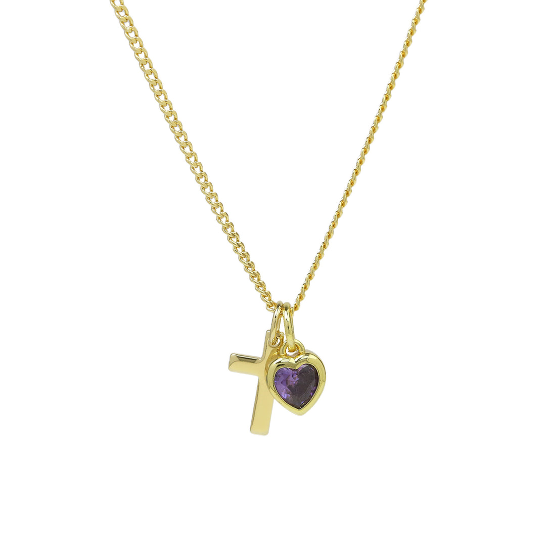 14K Cross Heart Birthstone Necklace, Ideal for Gifting and Everyday Daily Wear