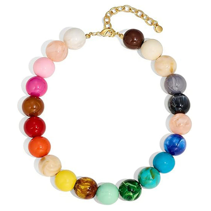 Marbled Resin Round Bead Choker Necklace, Adjustable Gold Chain Bold Statement Summer Women Collar Jewelry